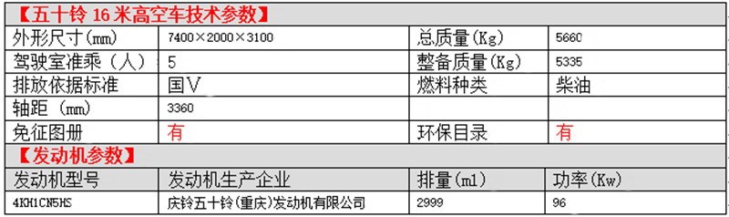 五十铃16米高空车